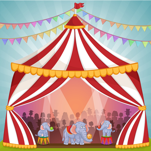 Cartoon circus tent and animals design vector 06 tent Circus cartoon animals   