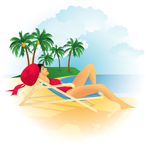 Girl with summer sea and beach vector background 03 summer girl beach background   