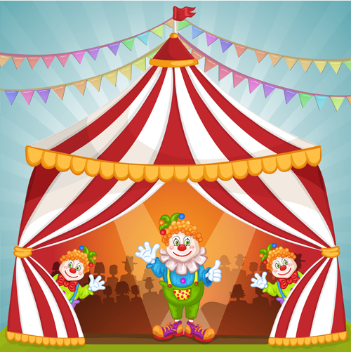 Cartoon circus tent and animals design vector 05 tent Circus cartoon animals   