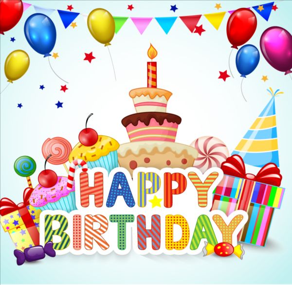 Birthday cake with gift background vector 01 - GooLoc