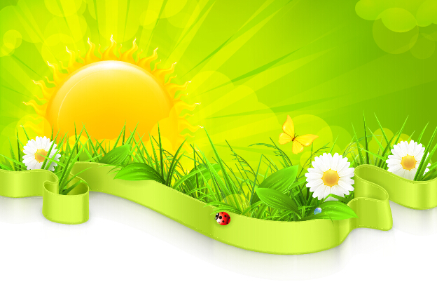 Cartoon sun with spring vector background 05 sun spring cartoon background   