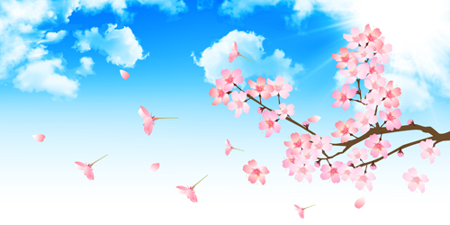 Sakura with blue sky vector background 06 sky sakura blue background   