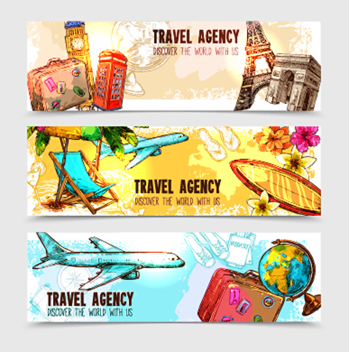 Travel agency banner hand drawn vector travel hand drawn banner agency   