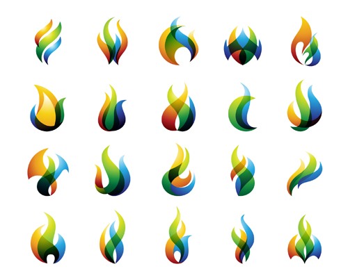 Fire colored logos vector set logos fire colored   