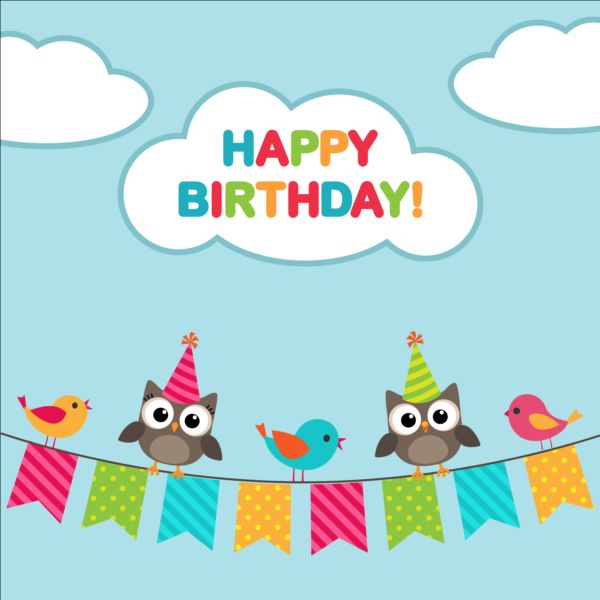 Happy birthday card and cute owls vector 04 owls happy cute card birthday   