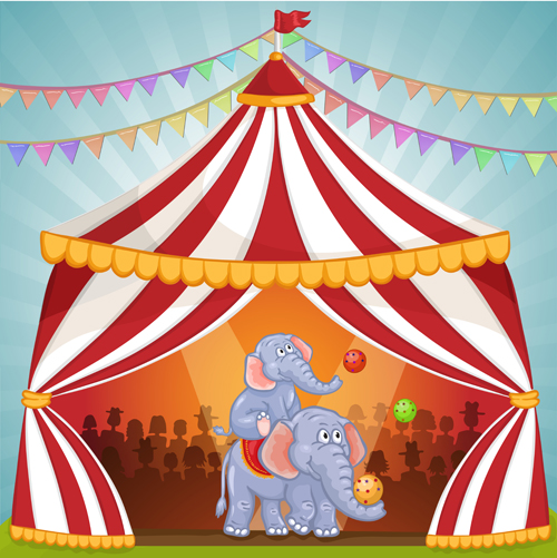 Cartoon circus tent and animals design vector 03 tent Circus cartoon animals   