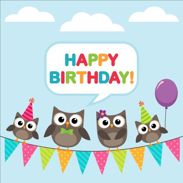 Happy birthday card and cute owls vector 03 owls happy cute card birthday   