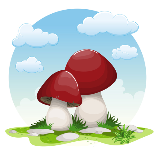 Mushrooms and cloud white round background vector 03 white round mushrooms cloud background   