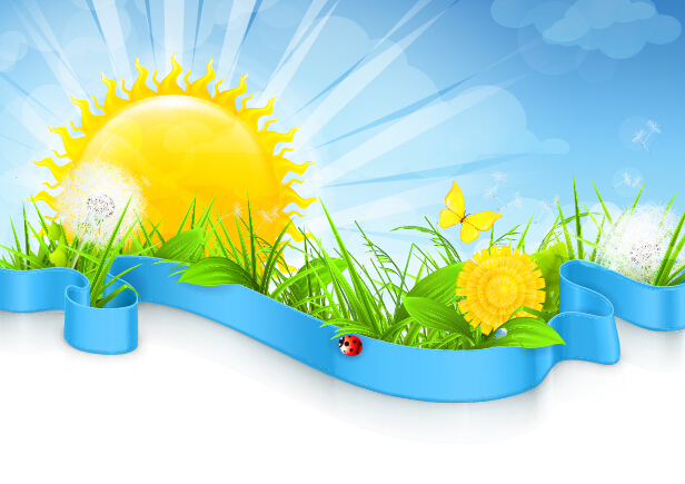 Cartoon sun with spring vector background 04 sun spring cartoon background   