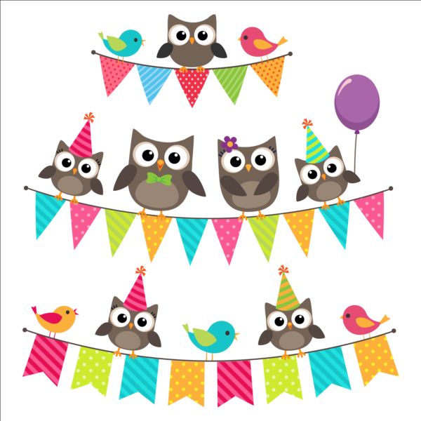 Happy birthday card and cute owls vector 02 owls happy cute card birthday   