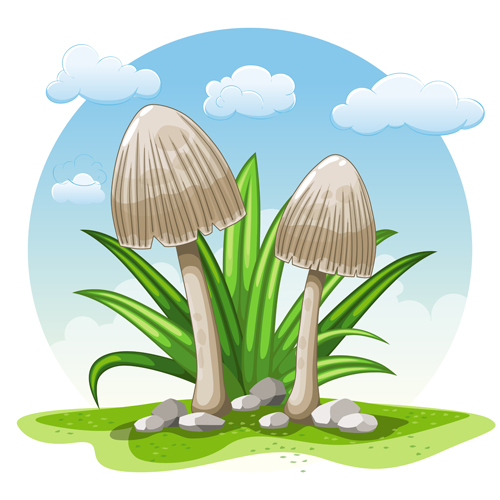 Mushrooms and cloud white round background vector 02 white round mushrooms cloud background   