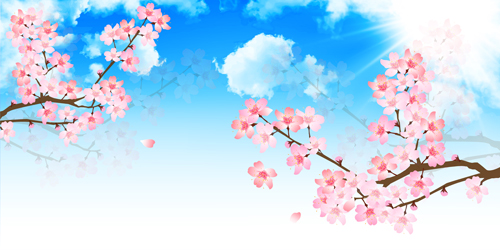 Sakura with blue sky vector background 04 sky sakura blue background   