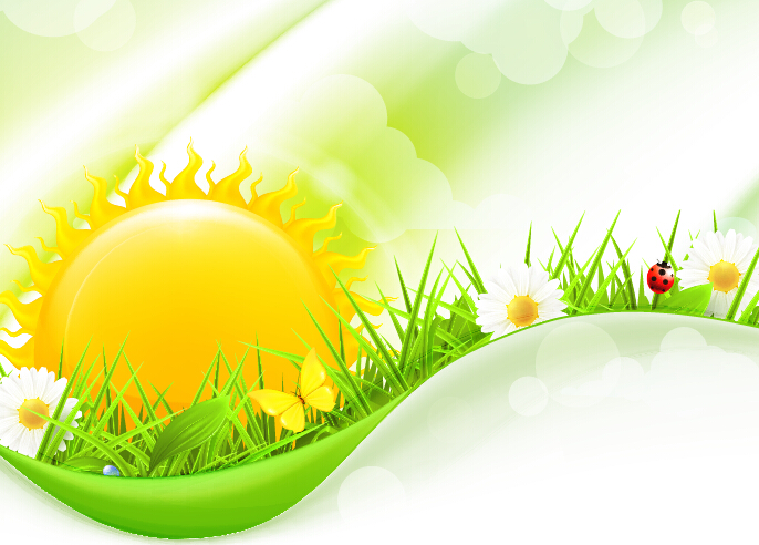 Cartoon sun with spring vector background 03 sun spring cartoon background   