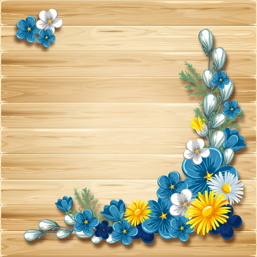 Blue flower with wooden background vector wooden flower blue background   