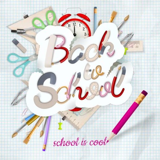 Back to school background with school supplies vector supplies school background back   