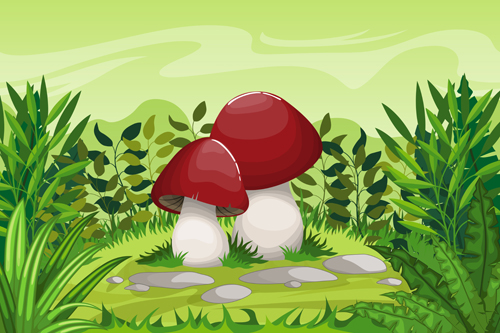 Cartoon mushrooms with nature scenery vector 06 scenery nature mushrooms cartoon   