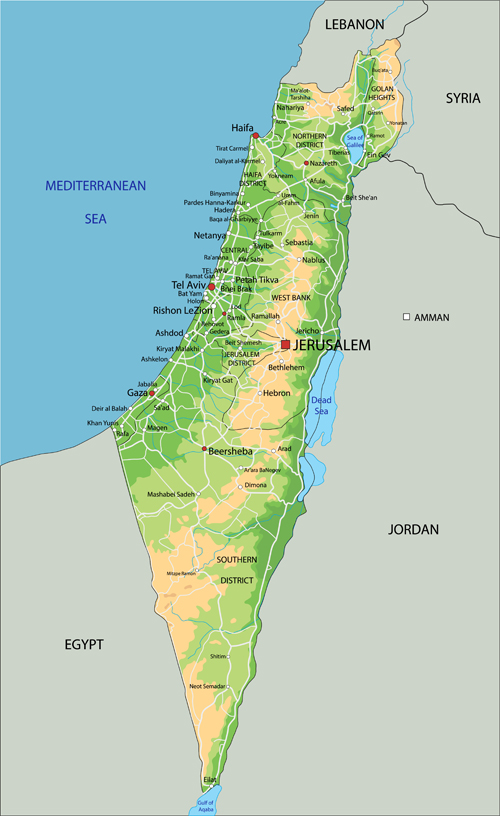 Israel physical map vector graphics physical map Israel graphics   