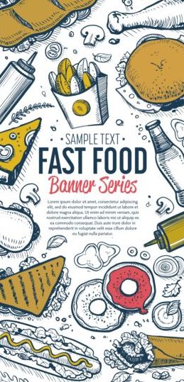 Hand drawn fast food banners vector 01 hand food fast drawn banners   