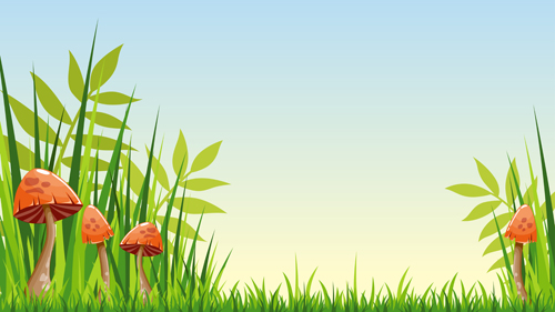 Cartoon mushrooms with nature scenery vector 04 scenery nature mushrooms cartoon   