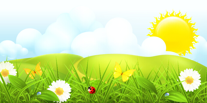 Cartoon sun with spring vector background 01 sun spring cartoon background   