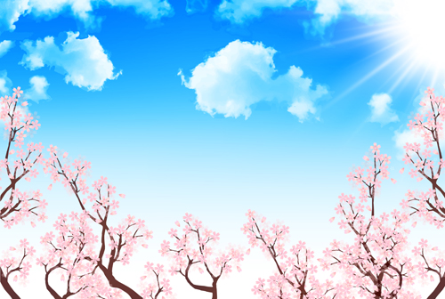 Sakura with blue sky vector background 02 sky sakura blue background   