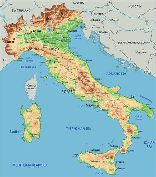 Italy physical map vector graphics physical map Italy graphics   