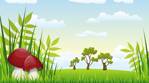 Cartoon mushrooms with nature scenery vector 01 scenery nature mushrooms cartoon   