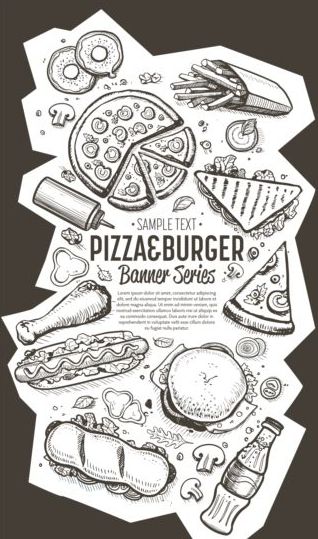 Hand drawn fast food banners vector 05 hand food fast drawn banners   