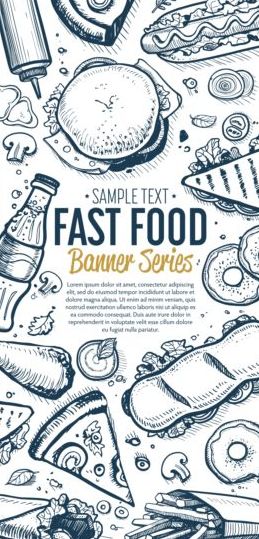 Hand drawn fast food banners vector 03 hand food fast drawn banners   
