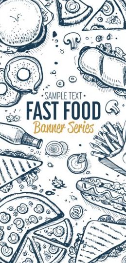 Hand drawn fast food banners vector 02 hand food fast drawn banners   