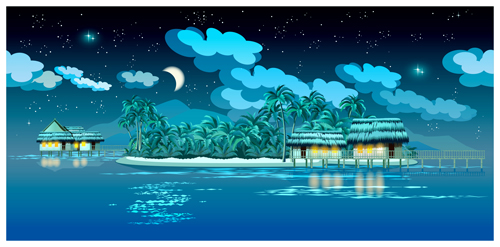 Tropical island night landscape vector tropical landscape islands   