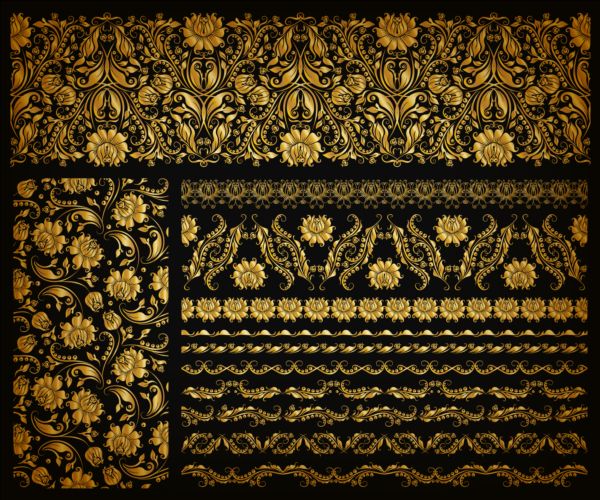 Luxury golden ornaments with seamless borders vector 03 ornaments luxury golden borders   