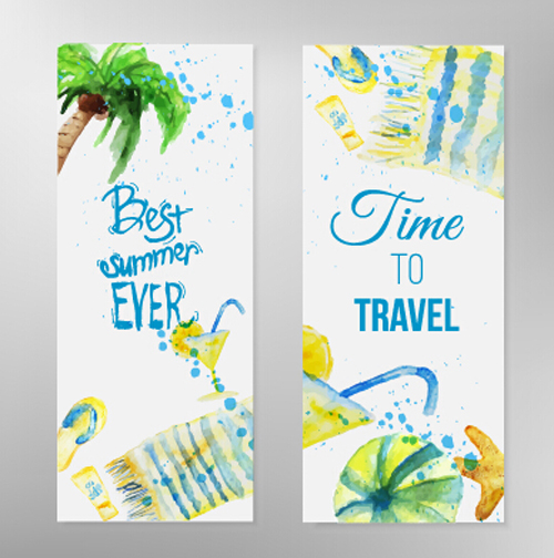 Summer travel banner with watercolor vector watercolor travel summer banner   