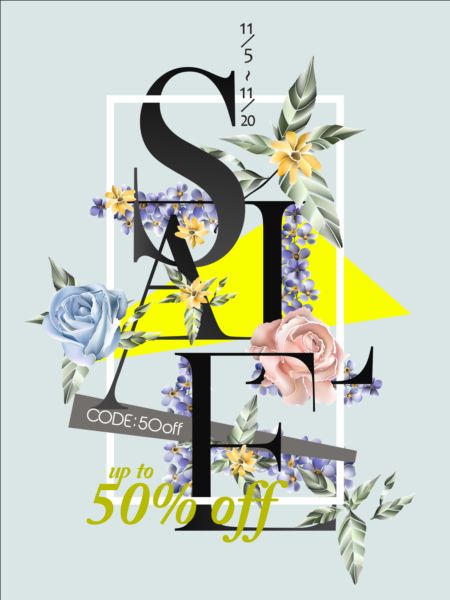 Spring sale poster with flowers vector 03 spring poster flowers   