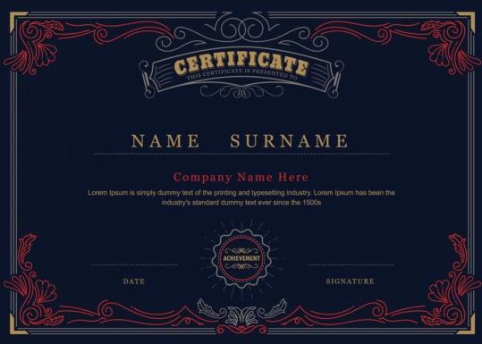 Dark blue certificate template vector material dark certificate blue   