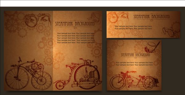 Steampunk cards retro vector steampunk Retro font cards   