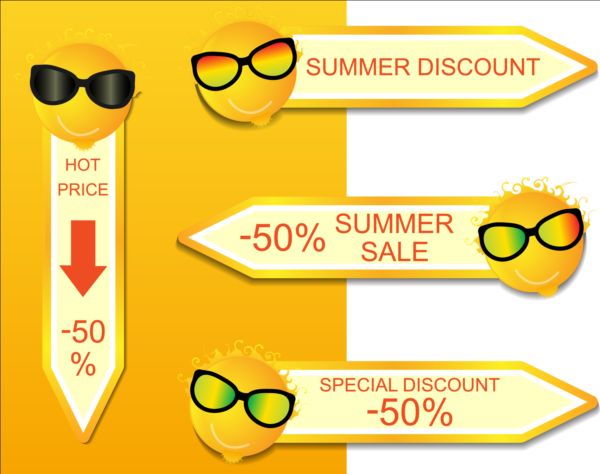 Sun with summer discount banner vector 03 sun summer discount banner   