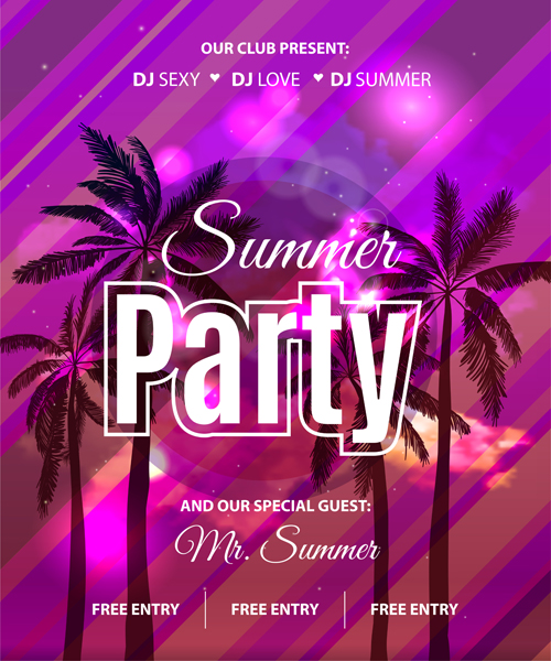 Summer holiday party flyer with tropical palm vector 05 tropical summer party Palm holiday flyer   