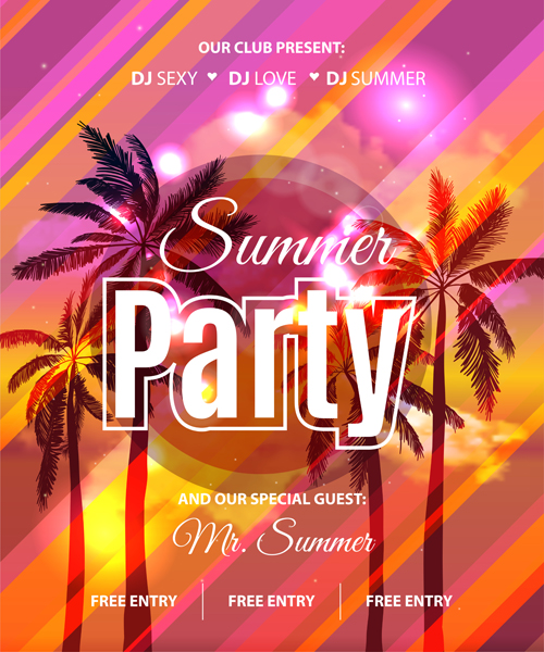 Summer holiday party flyer with tropical palm vector 04 tropical summer party Palm holiday flyer   