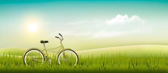 Nature summer background with green grass and bike vector 01 summer nature green grass bike background   