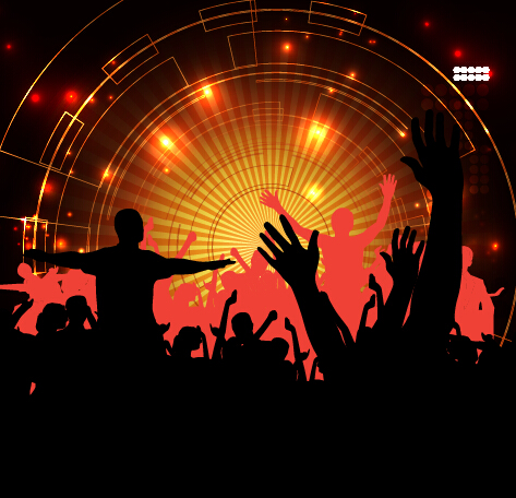 People silhouette with disco party poster vector 03 silhouette poster people party disco   