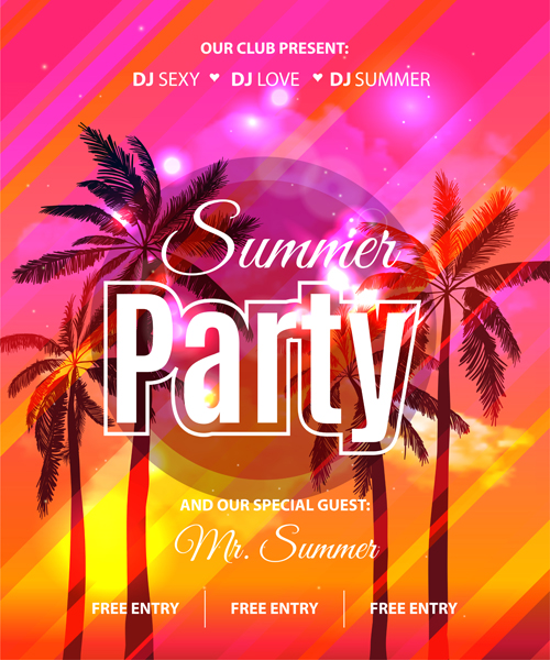 Summer holiday party flyer with tropical palm vector 03 tropical summer party Palm holiday flyer   