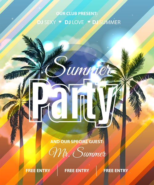 Summer holiday party flyer with tropical palm vector 02.rar tropical summer party Palm holiday flyer   