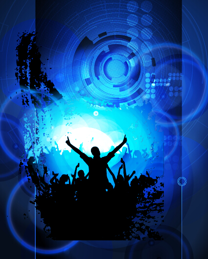 People silhouette with disco party poster vector 02 silhouette poster people party disco   