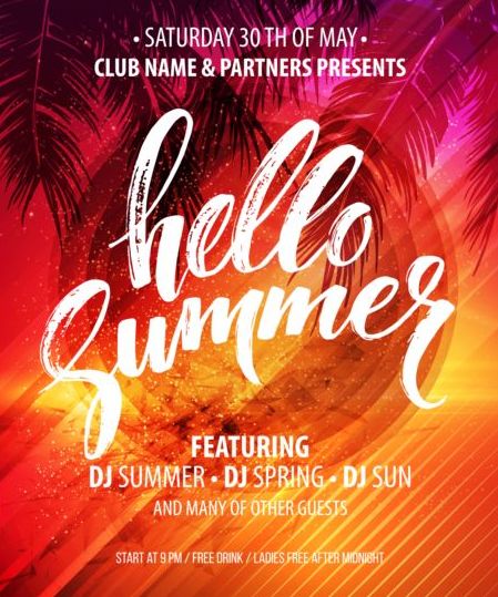 Hello summer party flyer design vector 02 summer party hello flyer   