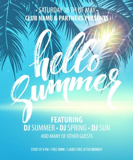 Hello summer party flyer design vector 01 summer party hello flyer   