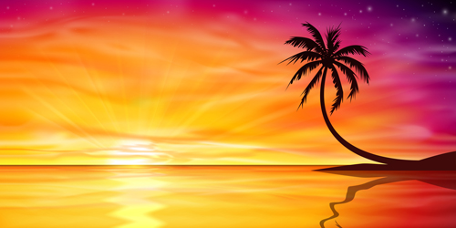 Beautiful island with sunset landscape vector 01 sunset landscape island beautiful   