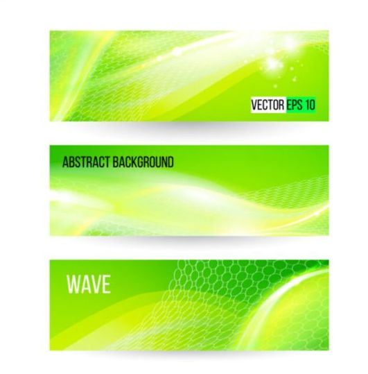 Green wave banners set vector 02 wave green banners   