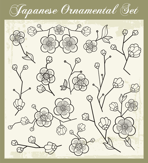 Japanese styles ornaments design vector set 13 styles ornaments Japanese design   