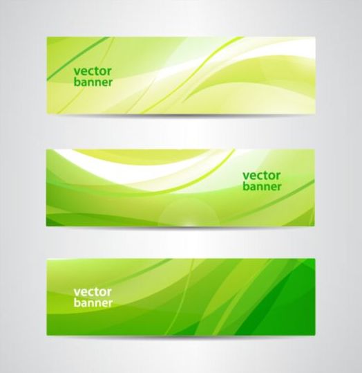 Green wave banners set vector 01 wave green banners   